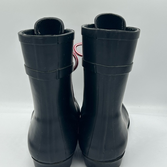 Black Women's J Crew Rain/Winter Boots with Red and White Laces. - Picture 5 of 10